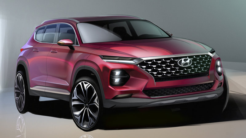Hyundai Santa Fe 2019 просматривается в официальной визуализации
